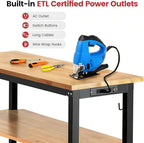 60 Inch Work Bench for Garage Adjustable Height Workbenches with Under Table Shelf Pegboard Pad Power Outlets Work Table for Woodworking, Home, Office, Workshop