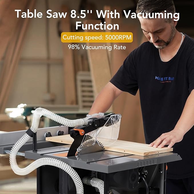 15Amp Portable Table Saw 8.5 Inch, 5000RPM Compact Table Saws, 90° Cross Cut & 0-45° Bevel Cutting, Mini Tablesaw for Woodworking, DIY Working