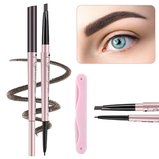 1-Pack Eyebrow Pencil, Brow Pen Dual-ends Thick & Fine Tip Retractable Waterproof Long-lasting Natural Eye Brows Makeup with Eyebrow Trimmer (Dark Brown)