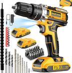 Cordless Drill Set, 21V Power Drill with 2 Battery and Charger,25+3 Torque Setting Electric Drill with 56 Acessories, Built-in 3/8'' Keyless Chuck, LED Light, Max 398 in/lb Electric Screwdriver