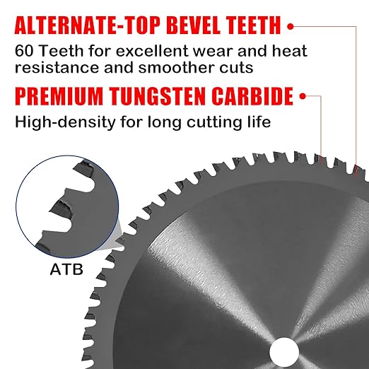 7-1/4" Circular Saw Blade, TCT Metal Cutting Saw Blades with 60T & 5/8" Arbor, Professional for Iron Steel Aluminum Stainless Steel Ferrous Metals