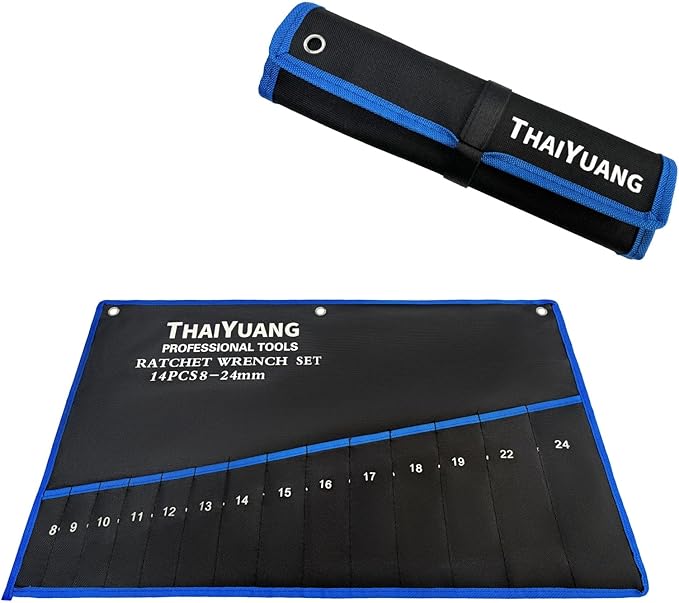 14-Pockets Tool pouch, Heavy Duty Canvas Wrench Roll Up Bag, Multi-Purpose Tool Pouch For Metric, SAE (Not Including Wrench)