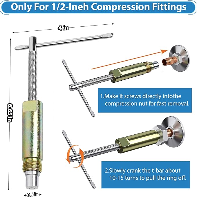 Plumbing Tools, Angle Stop Removal Tool with compression sleeve puller tool 1/2, Quick Repair Plumbing Wrench Kit for Installing/Removing Compression Rings, Nuts and Angle Stops