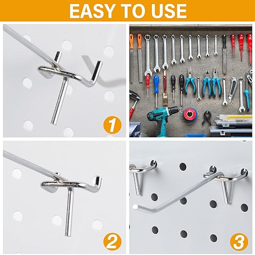 Shimeyao 100 Pcs Peg Board Shelving Hooks Stainless Steel Hanging Board Pegs Wall Display Hooks Bulk for 1/8 1/4 Garage Storage Organizer Accessories(4 Inch,Silver)