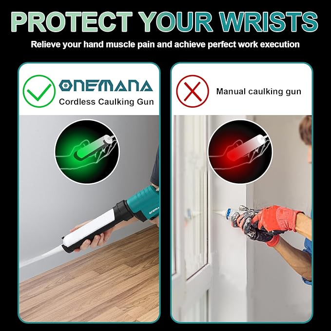 Caulking Gun 20V Anti-drip Caulk Gun with LED 10oz Silicone Caulking Tool for Filling Sealing 6 Adjustable Speed Electric Caulking Gun Kit with 5in1 Sealant Finishing/Removal Tool,Tool Only