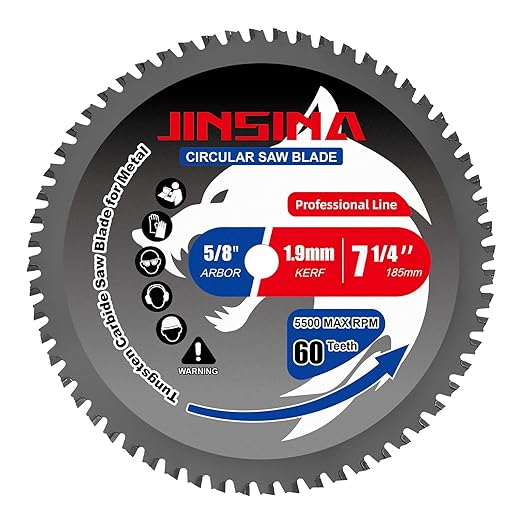 7-1/4" Circular Saw Blade, TCT Metal Cutting Saw Blades with 60T & 5/8" Arbor, Professional for Iron Steel Aluminum Stainless Steel Ferrous Metals