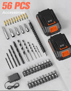 Cordless Drill, 20V MAX Power Drill Set with Dual Power Pack & Charger, 3/8 Inch Keyless Chuck, Variable Speed, 25+1 Position and 56PCS Bits/Screws, Power Tools for Home Projects