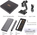 AM ARROWMAX Mini Electric Drill Pen with Benchtop Press, 5-Speed, 10 Small Drill Bits with Aluminium Box, LED Lights, OLED Display, Resin Drill Set For Jewelry Making, Plastic, Wood (SDS PLUS)