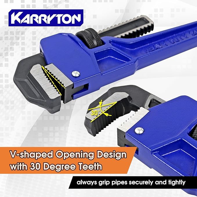 Pipe Wrench set,8" 10" 14" 18" Adjustable Jaw Opening Cast Iron Straight Handle Plumbing Wrench, Perfect Plumbers Tool for Oil Field, Plumbing, Auto Repair, Construction and Mechanics