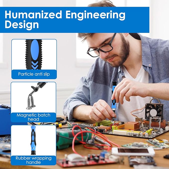 142Pcs Manual Precision Screwdriver Set Ergonomic Electronics Repair Screwdriver with 120 Bits for Repairing Phone Computer Tablet