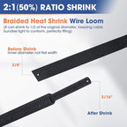 2:1 Heat shrinkable Braided Sleeving Fabric Wire Loom High Temp Heat Shrink Wiring Harness Abrasion Protector Cable Sleeve (3/8"-27ft)