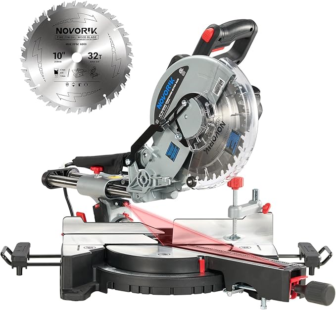Sliding Compound Miter Saw, 15A 10", Bevel Cut (0°-45°) with Laser, Extension Table, Iron Blade Guard, Cutting Wood, PVC or Soft Metal