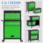 8 Drawer High Capacity Rolling Tool Chest, Metal Tool Box with Wheels and Drawers, Detachable Toolbox with Lock, Heavy Duty Tool Cabinet for Workshop, Warehouse and Garage (Black Green)