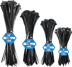 Zip Ties Assorted Sizes, RAZCC 400 Pack (8+12+14+18Inch) Black Cable Ties, Self-Locking Plastic Wire Ties with 100lb Tensile Strength, Black Nylon Zip Ties for Indoor and Outdoor