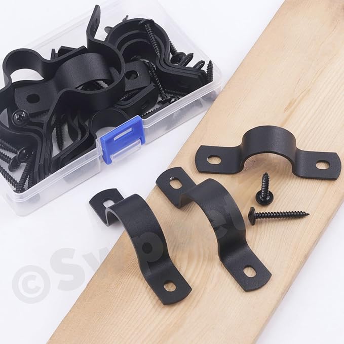 Swpeet 45Pcs 3 Sizes 15mm 20mm 25mm Two Hole U Bracket Clamp with Screws Assortment Kit, U-Clamps, Metal Pipe Clamps, Pipe Strap Clamps, Conduit Tension Clips for Fixing Pipe or Cable