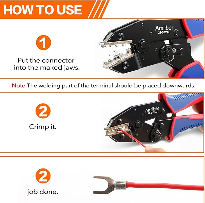 Wire Crimping Tool for Non-Insulated Terminal, AWG 22-6 Ratchet Wire Crimper Tool, Crimping Pliers for Non-Insulated Wire Connector