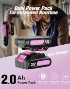 Pink Cordless Drill Set, 20V Max PowerDrill for Women, Lightweight ElectricDrill with Dual Power Pack and Charger, 25 Position and 56 Pcs Accessoires, Womens Drill Tools Kit for House