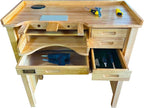 Deluxe Solid Wood Jewelers Workbench – Heavy-Duty Jewelry Bench with Drawers, Outlets, 1 USB, 1 Type-C, 2 Sockets, Wireless Charging Pad & Pop-Up Retractable Power Socket for Crafting & Repair