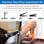 110pcs Steel Rivets 7-Sizes 304 Stainless Steel Rivets Assortment Kit 1/8",5/32",3/16" for Metal,Furniture,Automotive,Instruments