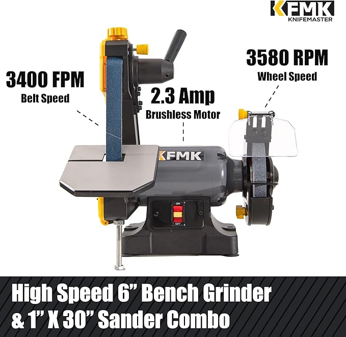 High Speed 6" Bench Grinder & 1"x30" Belt Sander Combo, Bench Belt Sander & Grinder for Metalworking, Belt Grinder for Knife Making, sharpening