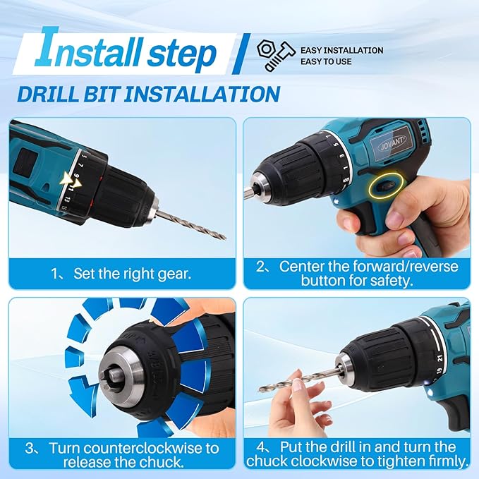 Brushless Cordless Drill Set/Driver Kit,Lightweight Driver, Electric Power Drill with 2 Batteries and Charger,3/8 Inch Keyless Chuck,21+1 Torque Setting,2 Speed with Bits-JOVANT