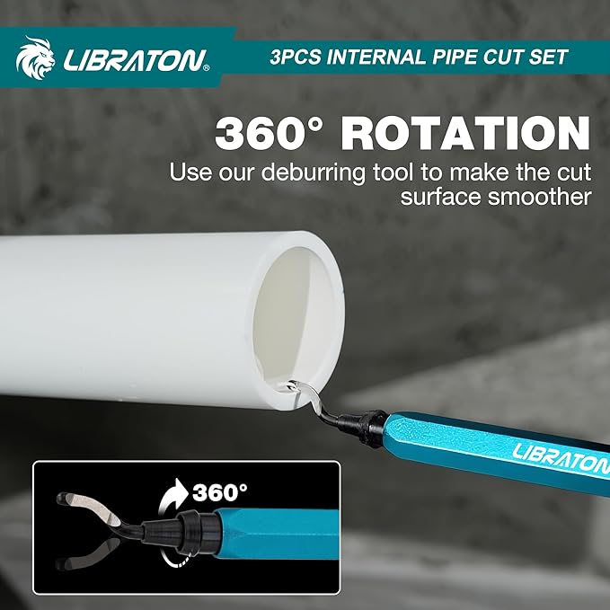 Libraton Inside Pipe Cutter for PVC Pipe, Internal Plastic Cutter Plumbing Tools Set with Deburring Tool, PVC Pipe Cutter Diamond Grit Cutting Wheel for Impact Drivers and Drills, PVC Cutter Tool