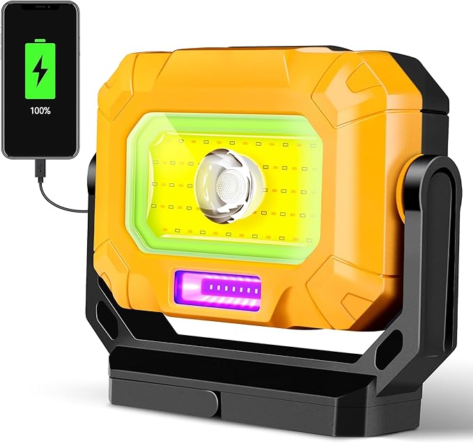 Magnetic Work Light, 1200LM COB LED Rechargeable Work Light with 15 Lighting Modes, 360°Rotatable Flood Lights for Car Repairing, Job Site Lighting Emergency Outdoor Camping Hiking