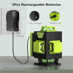 16 Line Laser Level 360 Self Leveling,4x360° Professional 4D Cross Line Green lazer Level with 2 Batteries for Construction and Picture Hanging,Adjustable Brightness Magnetic Bracket,Remote Control