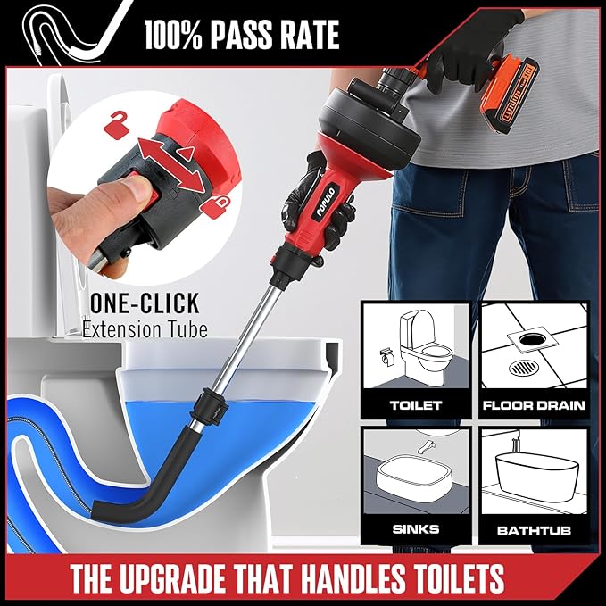 POPULO 16.5FT Toilet Snake Auger, Auto Feed Upgraded Drain Snake, Plumbing Toilet Hair Drain Clog Remover with Extension Tube for Toilet, Shower, Bathtub, Kitchen, Sink