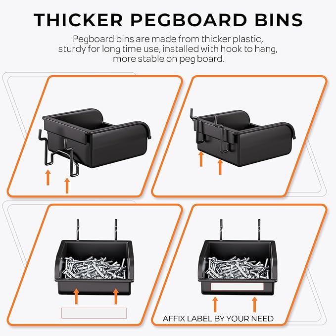 INCLY 220PCS Extra Thick 1/4" Pegboard Accessories Organizer Kit, Heavy Duty Black Pegboard Hooks with Bins and Peg Lock, Peg Board Hooks Assortment for Garage Wall Attachments Hanging Tools