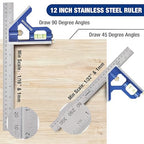 WORKPRO Aluminum Alloy Carpenter Square and Zinc-Alloy Square Ruler Set - 7 in. Rafter Layout Tool and 12 in. Combination Square Combo