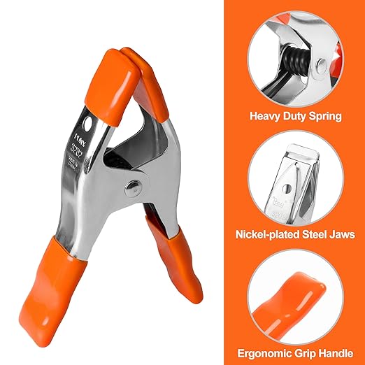 PONY 6-inch, 4-inch Heavy Duty Metal Spring Clamps Set, 2-inch, 1-inch Jaw opening, with Protective Handles and Tips, 10-piece