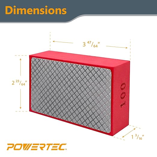 POWERTEC 72306 Diamond Hand Polishing Pads 3Pack, 60, 100 & 200 Grits, Diamond Sanding Block for Polishing and Grinding Porcelain, Ceramic Tile, Glass, Granite, Stone, Wood & Metal