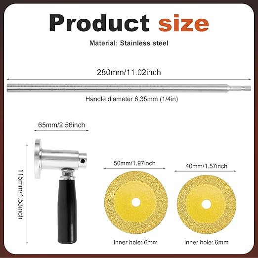 Inside Pipe Cutter with 11 Pcs Diamond Cutting Wheel 7 Inches Adjustable Cutting Depth PVC Pipe Cutter Tool with 1/4 Hex Shank Fit for 1-1/2 Inch to 8 Inch for Glass Marble Jade Wood