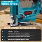 Cordless Jig Saw, 20V Electric Jigsaw with 2 Batteries and 35Pcs Cutting Blades, 3000 SPM Adjustable Speed, ±45° Bevel, Jigsaw Tool Kit for Straight, Curve, Bevel, Circle Cutting