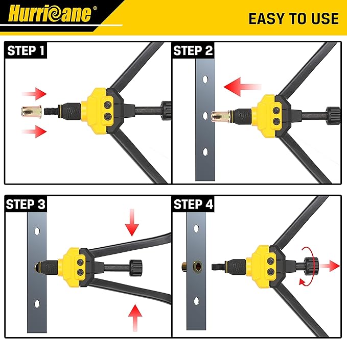 HURRICANE 16” Rivet Nut Tool, Hand Rivet Nut Tool with 13 Metric and SAE Mandrels, 130Pcs Threaded Rivet Nuts, Auto Release Nutsert Rivnut Tool, Durable Riveter Nutsert Hand Tool, Sturdy Plastic Case