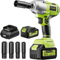 Yougfin Cordless Impact Wrench 1/2 with 550N.M High Torque & Brushless Motor, Power Impact Gun with Li-ion 4.0Ah Battery - Ideal for Automotive Repairs, Home Improvement, Green & Black