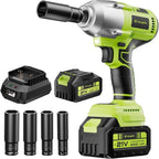 Yougfin Cordless Impact Wrench 1/2 with 550N.M High Torque & Brushless Motor, Power Impact Gun with Li-ion 4.0Ah Battery - Ideal for Automotive Repairs, Home Improvement, Green & Black