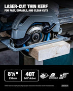 CRALY 8-1/4 Inch 40 Teeth Fine Finish Wood Cutting Circular Saw Blade, 5/8 Inch Arbor, Carbide Tipped, Thin Kerf, Black Ice™ Coating, for Plywood, MDF, OSB, Laminated(C0840FF)