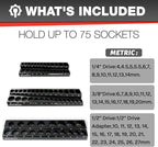 3Pcs 1/2", 1/4" and 3/8" Magnetic Socket Organizer Set,Metric Socket Holder Kit, Socket Trays，holds 75 Deep and Shallow 3/8" Sockets(sockets not included)