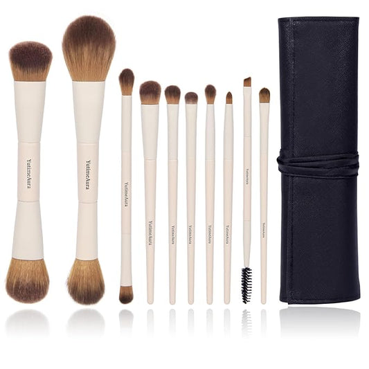 Makeup Brush Set 10pc, Dual-Ended Makeup Brushes For Bronzer, Contour, Eyeshadow, Blush, Concealer & Foundation Application-VeraVaultWomen