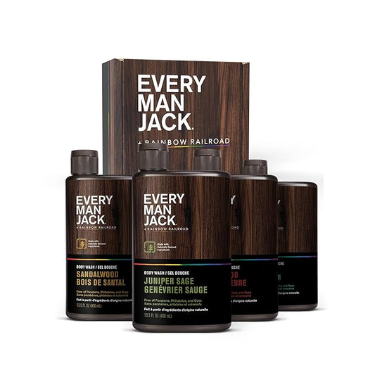 Every Man Jack Body Wash Variety Box - Includes Four Body Washes with Clean Ingredients & Incredible Scents - Round Out His Routine with Sandalwood, Cedarwood, Juniper Sage, & Sea Salt Body Washes-VeraVaultWomen