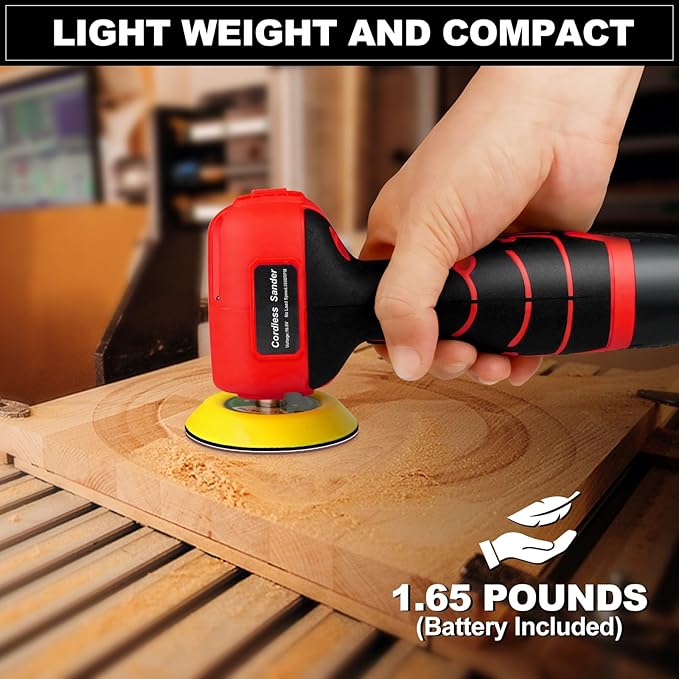 Cordless Sander, 3" Palm Sander with 2Pcs 16.8V 3.0Ah Batteries, 3500RPM Mini Polisher, 30 Accessories Sander Tool for Sanding/Polishing/Waxing/Cleaning