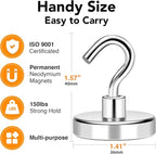 MIKEDE Magnetic Hooks Heavy Duty, 150LB+ Strong Neodymium Magnets with Hooks for Refrigerator, Large Magnetic Hooks with Epoxy Coating for Hanging, Home, Workplace - 10 Pack