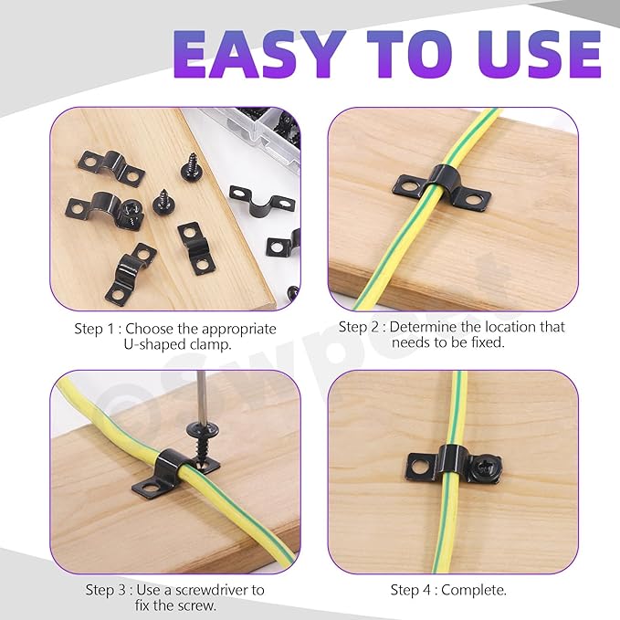 Swpeet 25Pcs 8mm Two Hole U Bracket Clamp with 50Pcs Self-tapping Screws Kit, U-Clamps, Metal Pipe Clamps, Pipe Strap Clamps, Conduit Tension Clips for Fixing Pipe or Cable