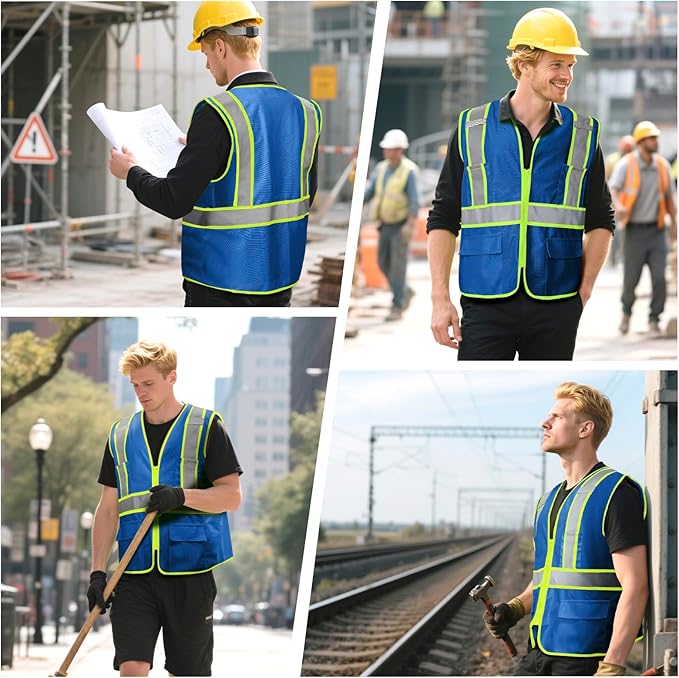 BeautyWill Custom Safety Vest Customized Logo Class 2 High Visibility Reflective Vest with Pockets Construction workwear