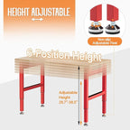 SPECRAFT Red Adjustable Heavy Duty Workbench with 4 AC Outlet and 2 USB Ports Power Outlets, 2000 Lbs Capacity, Rubber Wood Top for Garage, Workshop, Office