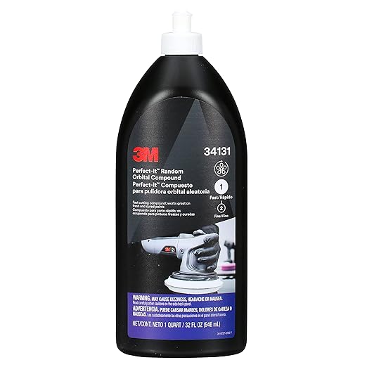 3M Perfect-It Random Orbital Compound, 34131, 1 quart, Fast Cutting Compound for Automotive Buffing & Polishing