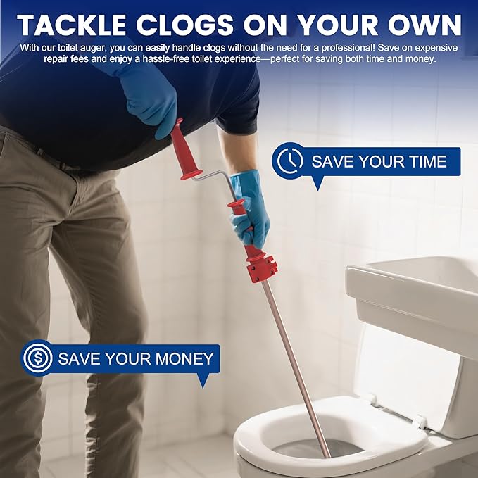 59787 Model K-3 Toilet Auger Clog Remover Toilet Snake for Unclogging with 3-Foot Snake and Bulb Head, Toilet Auger Snake for Unclogging Toilets for Home, Office, School, and More