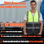 BeautyWill Custom Safety Vest Customized Logo Class 2 High Visibility Reflective Vest with Pockets Construction workwear